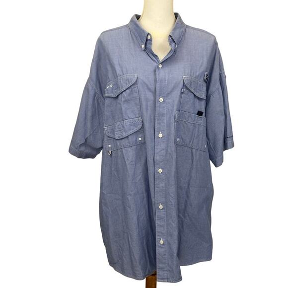 Columbia blue chambray shirt, XXL, casual, travel, leisure, summer, vacation - Picture 1 of 8